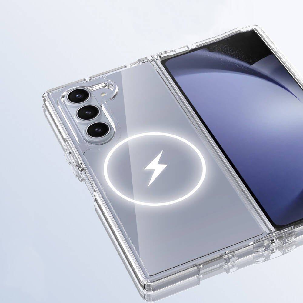 6 Samsung Galaxy Z Fold 6 Kılıf M-safe Şarj Özellikli Şeffaf Sert PC Embos